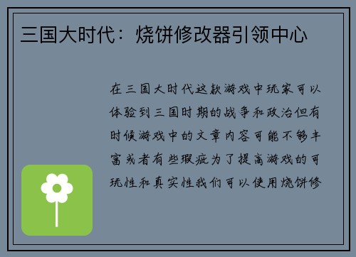 三国大时代：烧饼修改器引领中心